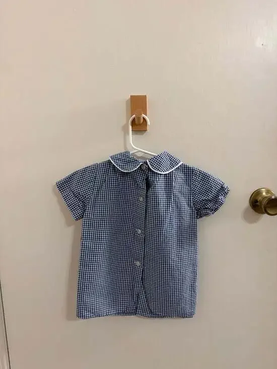 Lullaby Set Boys Royal Blue Gingham Peter Pan Collar Short Sleeve Shirt 4T - Picture 5 of 5